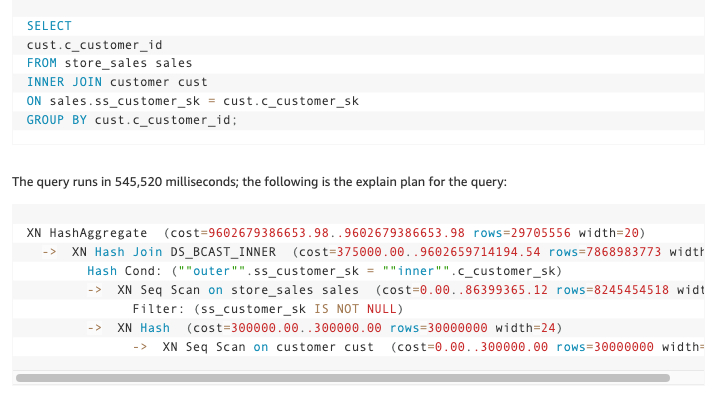 An SQL statement screenshot from the AWS team's work on the solution.